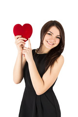 woman black dress heart