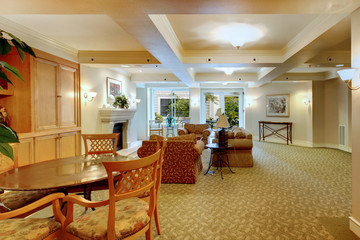 Furnished living room with walkout deck