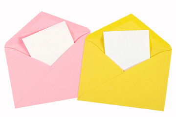 pink and yellow open envelope with paper Isolated