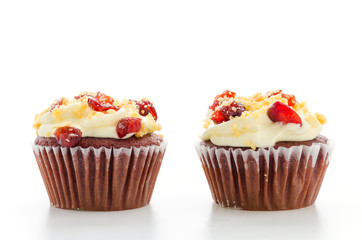 Red cupcake velvet isolated white background