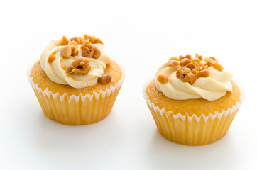 Nuts cupcake isolated on white background