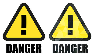 Hazard sign for danger - classic and mosaic