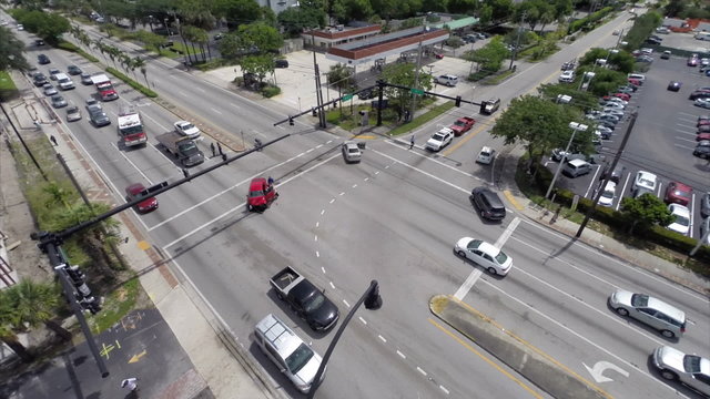 Aerial car accident intersection