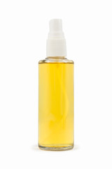 Yellow perfume bottle isolated on white background