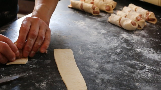 Chef making mince wraps for dinner