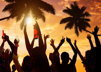 Silhouettes of People Partying on the Beach