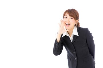 asian businesswoman calling on white background