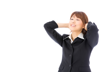 asian businesswoman relaxing on white background