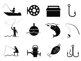 black fishing icons set