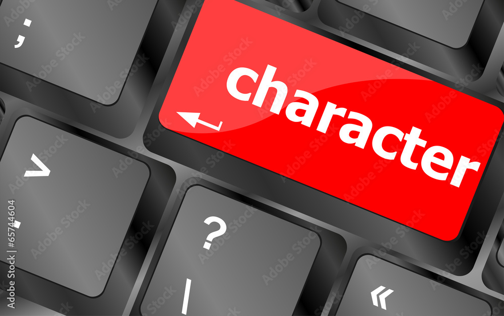 Poster character word on keyboard key, notebook computer button