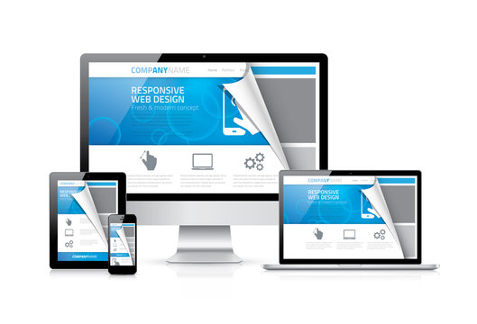 Responsive web design vector with realistic electronic devices.