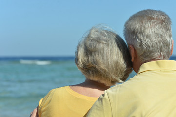 Amusing elderly couple on a beach