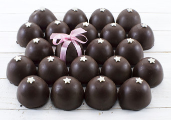 Pile of the decorated chocolate candies