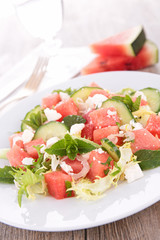 watermelon,feta cheese and cucumber