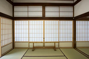 Foto op Plexiglas washitsu-kamer, kamer in Japanse stijl met tatami-mat, Kyoto Japan © akeeris
