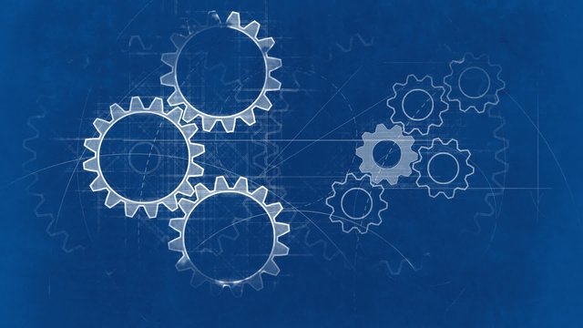 Blueprint with Spinning Gears