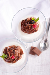 chocolate dessert and cream