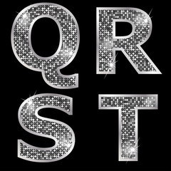 Silver metallic shiny letters Q, R, S, T