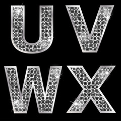 Silver metallic shiny letters U, V, W, X