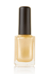 Gold nail polish bottle on white, clipping path included