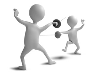 Two funny characters compete in fencing. Illustration on a white