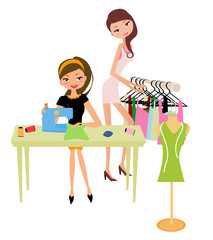 Pretty girls Using Sewing Machine