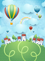 Fototapeta premium Fantasy krajobraz z balonów na ogrzane powietrze