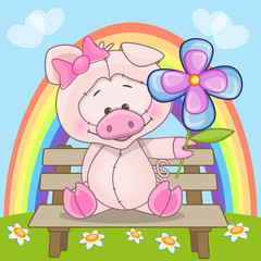 Fototapeta premium Pig with flower
