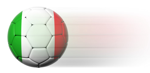 Soccer ball with Italian flag in motion isolated