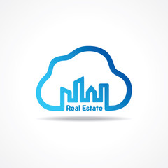 creative city building icon attach with cloud design concept