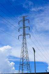 High voltage Pole against blue sky
