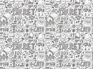 seamless doodle pet pattern - 65758888