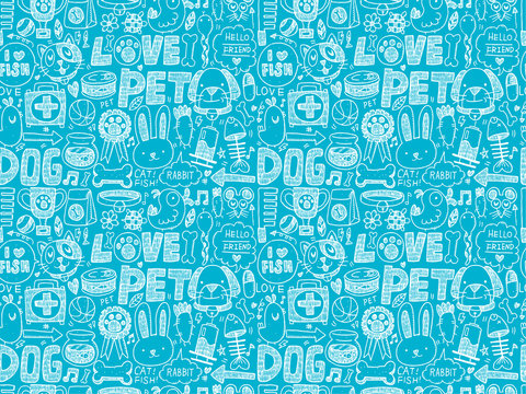 Seamless Doodle Pet Pattern