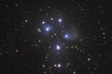 Famous Pleiades nebula in zodiac constellation of the Bull. © astrosystem
