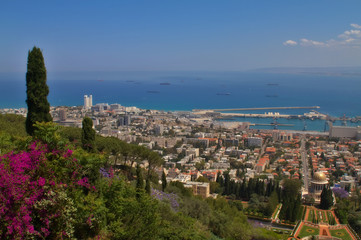 Haifa city view from the Bahai gardens, Israel