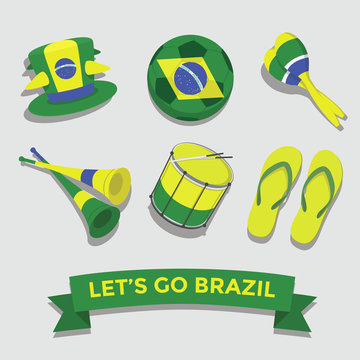 Let's go Brazil icon for cheering fan set