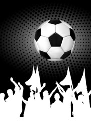 Obraz premium Soccer ball (football) with silhouettes of fans