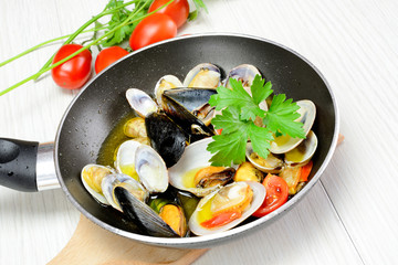 sea fruit fried in the pan