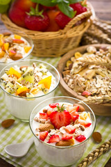 Healthy breakfast with yogurt, granola and fruit