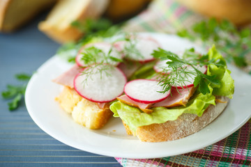 sandwich with lettuce, ham and radish