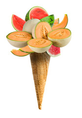 Cono gelato gusto anguria e melone