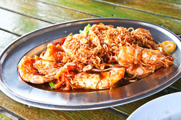 Thai deep fried Tiger prawns in tamarind sauce