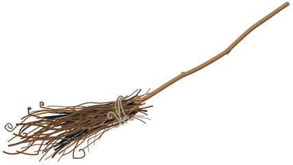 Old broom isolated. Illustration in vector forma