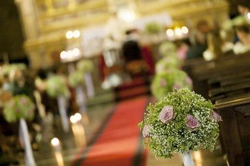 Beautiful flower wedding decoration in a church