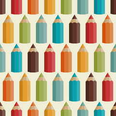 Seamless pattern with colored pencils in retro style.