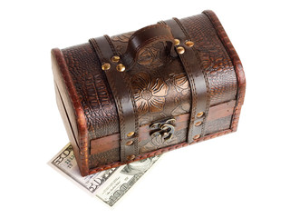 Wooden chest with money