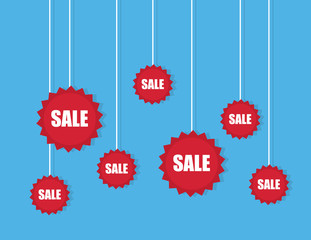 Large red sale stickers on strings