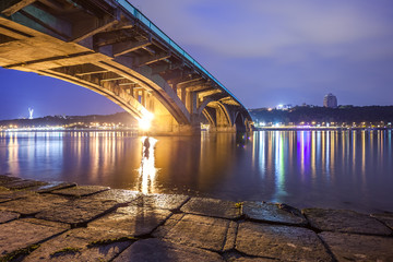 Kyiv Metro bridge in the evening. Ukraine