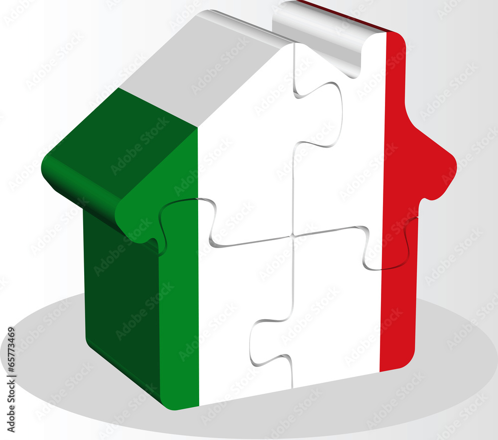 Wall mural house home icon with italy flag in puzzle