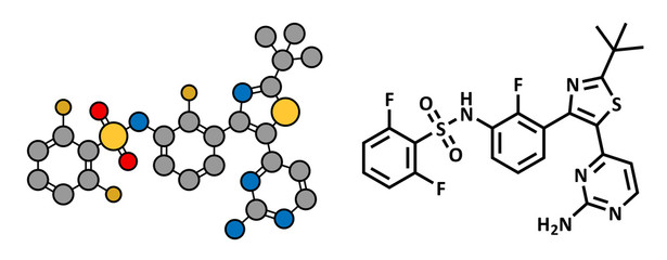 Dabrafenib melanoma cancer drug, chemical structure.